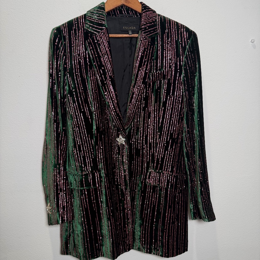 NWOT Escada Emerald & Pink sparkle blazer Original Price $3195 Sz: 36 8/10 US